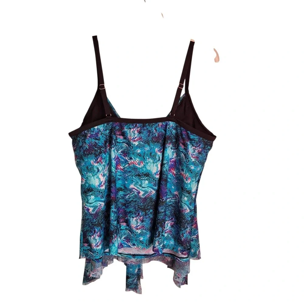 Mazu Swim Blue Sheer Print Tankini Womens 24W Padded Bust Adjustable Straps Knit